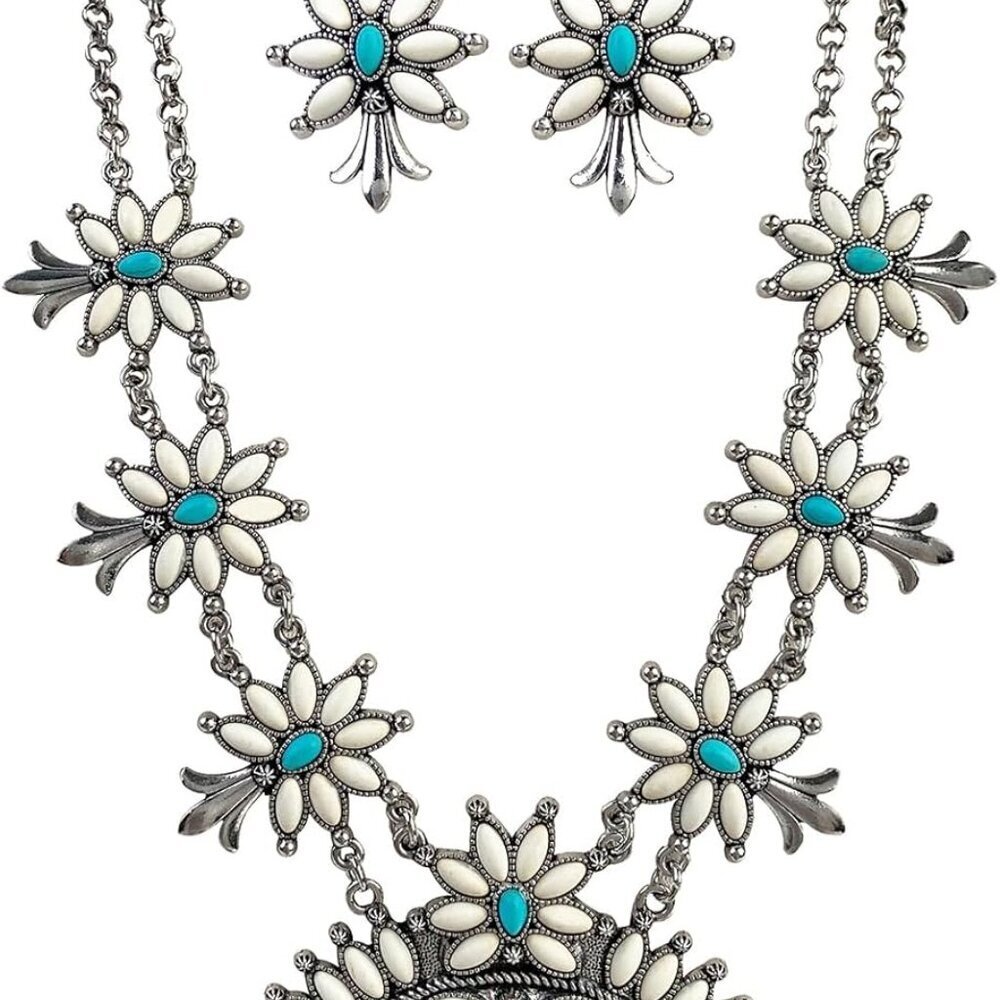 Western Jewelry Set Women Turquoise Cowgirl Necklace Earrings Boho Style